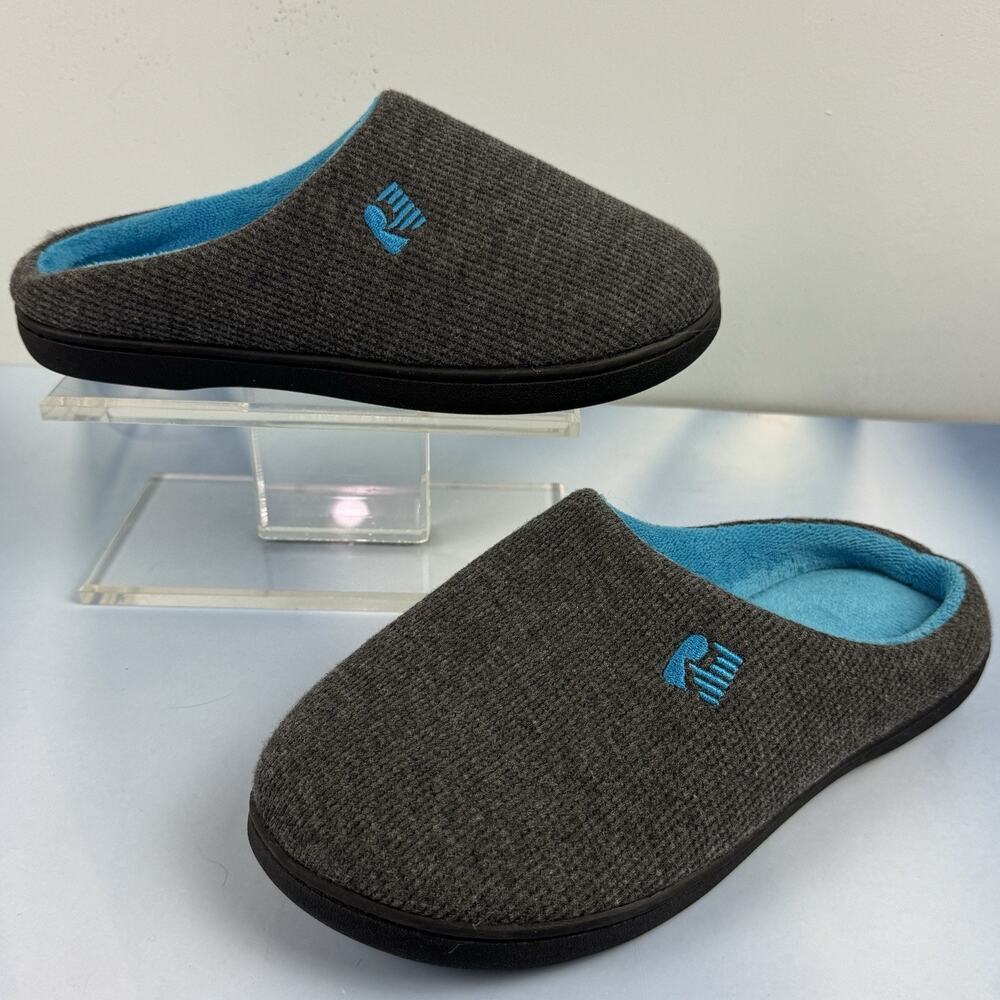RockDove Mens‎ Original Two-Tone Deep Memory Foam Slipper 7-8 Dk Grey Blue NEW